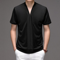 Fugui bird high-end short sleeve t-shirt male Korean version light extravagant silk fake cardiovert half sleeve trend business thin jacket man