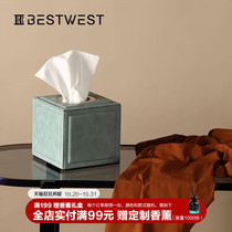 BEST WEST Creative Leather tissue box ornaments modern simple home living room napkin drawing paper box light luxury style