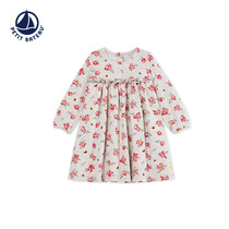 Petitbateau Sailboat Autumn New Floral Pure Cotton Baby Girls Long Sleeve Dress 50170