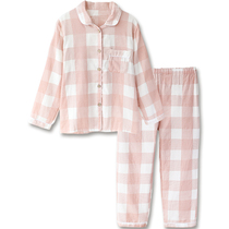 Hong Kong trendy brand ins Japanese best product Fresh literary pure cotton gauze couple pajamas mens and womens plaid home clothes