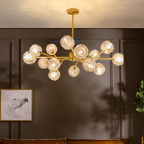 All copper Nordic light luxury living room Crystal chandelier postmodern bedroom Dining room atmospheric creative net Red molecular lamps