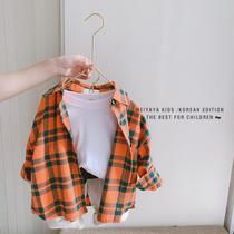 New 2021 childrens clothing boys and girls loose plaid shirt Spring children new Korean long sleeve shirt baby shirt