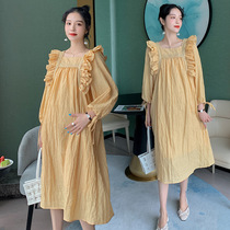 Palace style early autumn new womens temperament dress loose size retro gentle wind sweet pregnant woman doll skirt