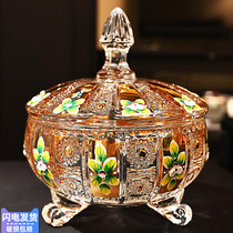 Czech craft enamel flower crystal glass fruit pan fruit bucket vase sugar cylinder dried fruit snacks box living-room adornment