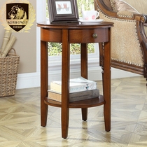 Solid wood small round table Simple corner sofa round side American living room small coffee table European telephone table