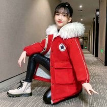 Girls coat autumn and winter clothes 2022 new childrens clothing foreign style plus velvet thickened middle-aged children on cotton-padded clothes girls Parker