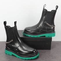 European station fashion boots mens personalized Martin boots autumn new leather boots thick-soled 2021 British style inner heightened short boots