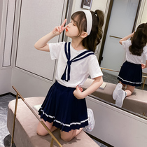 Girls summer pleated skirt skirt set 2020 new foreign style skirt childrens college style skirt two-piece