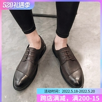 Fall new retro mens casual leather shoes Inn Bloc laces Chaure-brand Korean version Business Fashion Leather Shoes