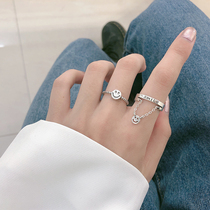 925 Thai silver smiling face index finger opening ring female ins tide simple fashion retro sexual cold style set combination