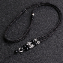 Tongyou Pavilion 925 silver jewelry six character truth necklace rope pendant lanyard pendant Jade rope black personality black rope