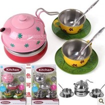 8-piece set of color stainless steel kitchenware childrens home toys with stove kettle cup is not afraid of falling toy cup
