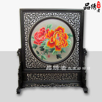 Hunan embroidery boutique peony flowers blossom rich double-sided embroidery living room decoration painting pure hand embroidery sent to the leader
