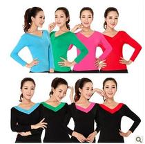 Square dance clothing new top long-sleeved double V-neck dance dance clothes Latin dance practice clothes for women