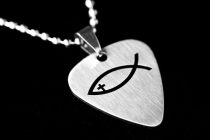 Gsumusic stainless steel Christian Guitar Plsheet Necklace Ichthys Christchurch Silver