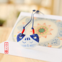 Ceramic 1987 Jingdezhen ceramic necklace blue cute cat face sweater chain pendant