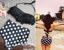 Thai classic tassel swimsuit female small chest gathered steel support high waist bikini split swimsuit hot spring swimsuit