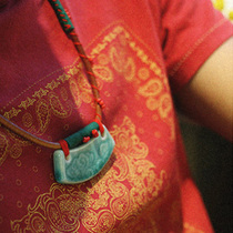 Ceramic 1987 Jingdezhen jewelry creative ceramic necklace green glaze Auspicious Cloud pendant sweater chain