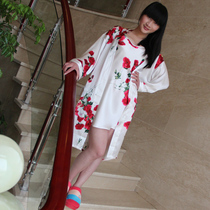 Qiao Nuo mulberry silk sling robe two-piece female summer silk sling pajamas home clothing