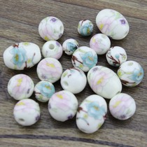 Water ink lotus flower round oval waist drum ceramic beads 8-14mm Chinese knots accessories handmade string beads DIY loose beads