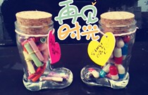 Boots wishing bottle lucky bottle drinking cup glass bottle creative gift wooden stopper milk tea cup drink bottle shoe shape