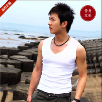 New mens white tight vneck vest mens waistless sleeveless sleeve sports Korean cotton sweatshirt custom