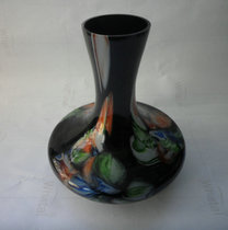 Nostalgic old stock glazed glass vase black big