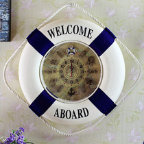 Mairien Mediterranean style crafts blue and white lifebuoy wall clock wall decoration tire clock