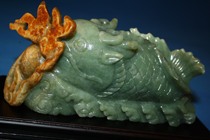 Old foreign trade natural Xinjiang Hetian jade green jade old antique jade with fish Carp Leaping Dragon door ornaments