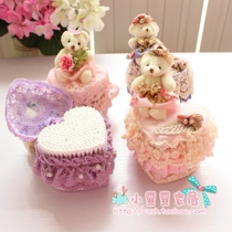 Lace cartoon bear cotton sign box wooden stick cotton swab box cosmetic box cute creative cotton sign box