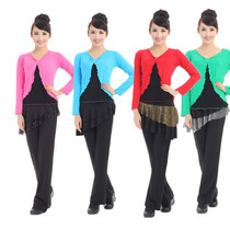 New square dance suit clothing butterfly flower long sleeve shirt skirt pants suit dance clothing cover meat thin