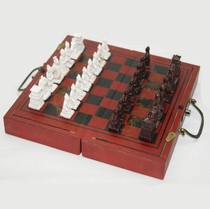 () Antique Chess Terracotta Army Three-dimensional Chess Wooden Folding Antique Chessboard Trumpet New Year Gift