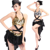 Lan Kwai Fong Three-step Nail Pearl Feather Adult Lembaladdin Female Dance Competition Suit Coattails Play Dress Dress