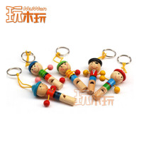 Wooden cute cartoon pirate whistle can hang key chain early education children playing musical instrument toys