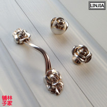 European style ancient silver rose hollow solid round handle Rose solid wood furniture drawer cabinet handle 8911