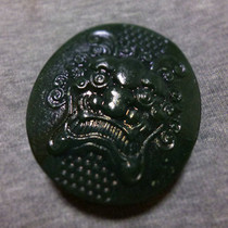 Xinjiang Hetian jade ink Jade black green jade tower green leading belt buckle first-level old material carving good mens safety