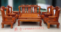 Redwood furniture carved elephant Burmese flower pear sofa eight-piece set mahogany furniture solid wood sofa practical collection