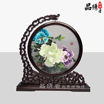 Hunan embroidery boutique peony double-sided embroidery pure hand embroidery flowers blossom rich send parents to teachers