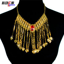 Yiwu factory price) Indian belly dance accessories accessories) new big red diamond tassel long spiked peach heart necklace