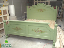 British British Mediterranean American pastoral style Mediterranean hand-painted solid wood green bed March Township style