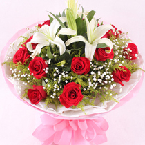 11 Red Rose lilies 2 sticks mix and match bouquets Shanghai flower shop-Pudong flower ordering Chinese Valentines Day flowers