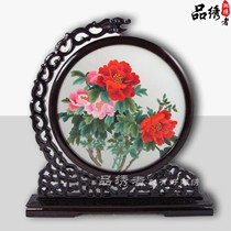Hunan embroidery boutique peony double-sided embroidery pure hand embroidery flowers blossom rich send leaders abroad gifts
