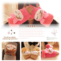 Cute cartoon thick half finger plush Gloves Ladies winter warm plush half finger gloves