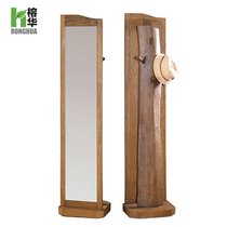 Solid wood new Ronghua wear full-body floor-to-ceiling fitting mirror complete log creative mirror simple wooden coat rack