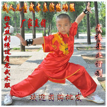 Manufacturers promotion martial arts performance training uniform Wushu clothing red embroidery simulation silk through shoulder dragon