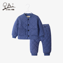 Baby cotton-padded clothes set thickened autumn and winter mens winter clothes cotton-padded jacket liner 2 sets of infants and young boys winter