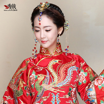 Bride jewelry costume Xiuhe dress cheongsam hair accessories dragon and phoenix coat phoenix crown alloy set wedding headdress set
