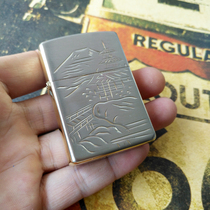 ZORRO kerosene lighter ZORRO landscape picture gold-plated pure copper shell white steel liner double-sided hand-carved