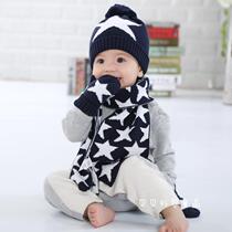 Autumn and winter childrens warm two-piece male baby hat scarf gloves three-piece baby suit