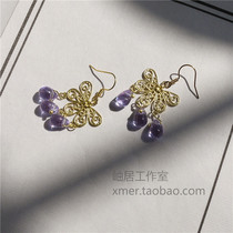 (Hu Ji) Antique Tang style glass water drop 925 silver gold-plated Hanfu photography earrings earhook earrings earrings accessories